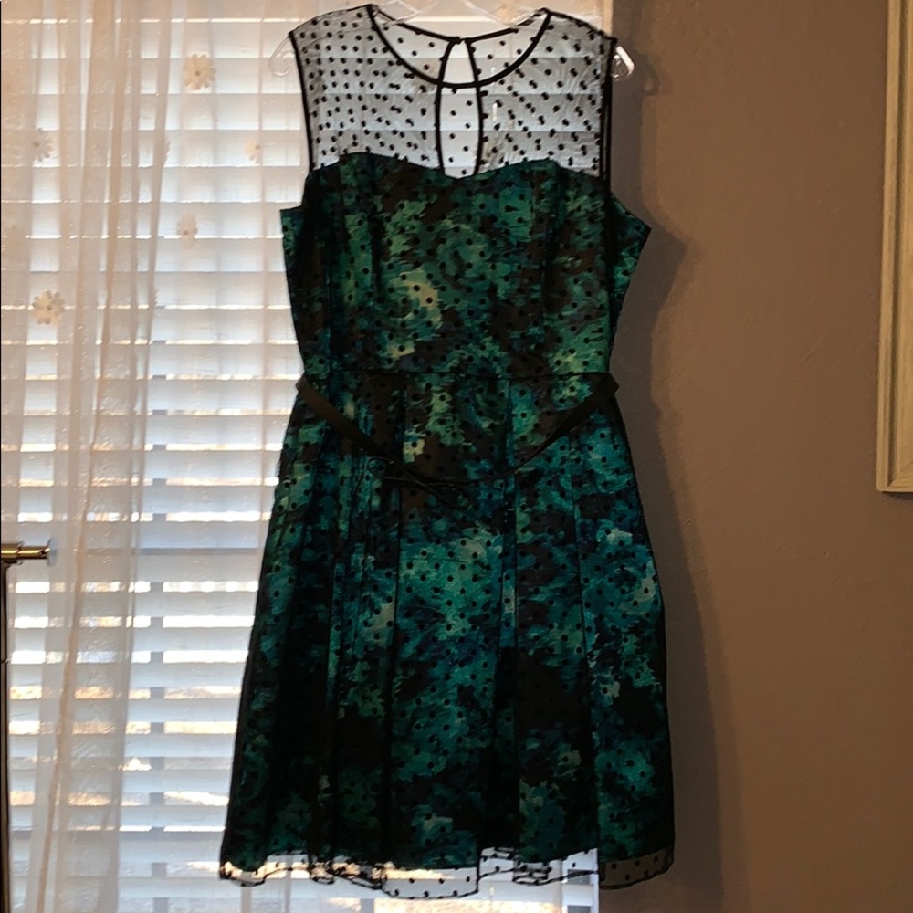 Lace covered turquoise semi formal dress